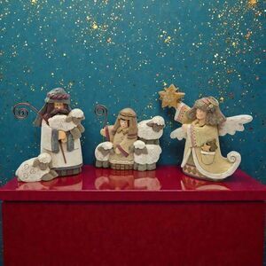 Kurt S. Adler Nativity Angel & Shepherd Sheep Vintage 3-Piece Christmas Figures
